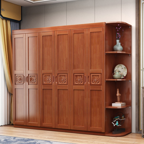 Modern Minimalist Chinese Style Rubber Wood Solid Wood Wardrobe Home Bedroom Dresser Furniture for Small Households