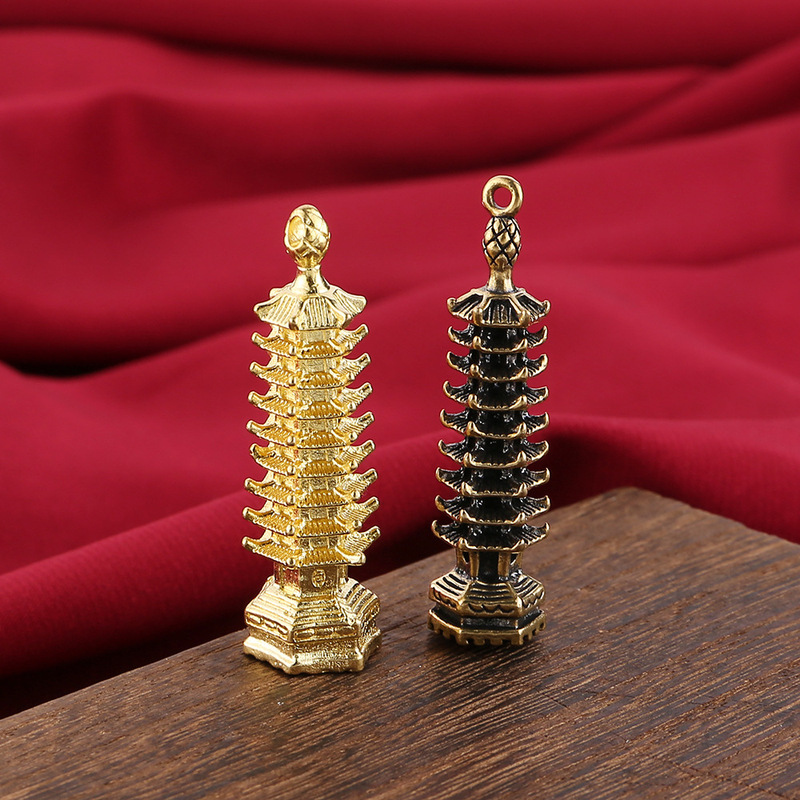 Brass vintage old craft nine-story tower key chain pendant accessories brass decorations desk small ornaments wholesale Brass vintage old craft nine-story tower key chain pendant accessories brass decorations desk small ornaments wholesale