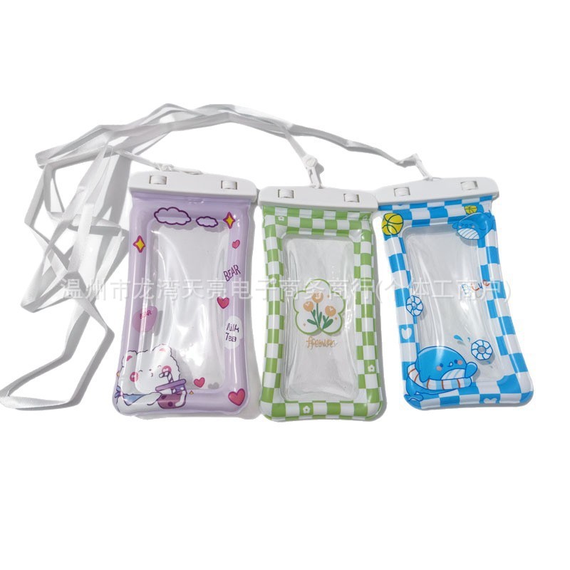 潮款PVC可爱卡通充气防水手机套游泳潜水可触屏透明防水袋多图案
