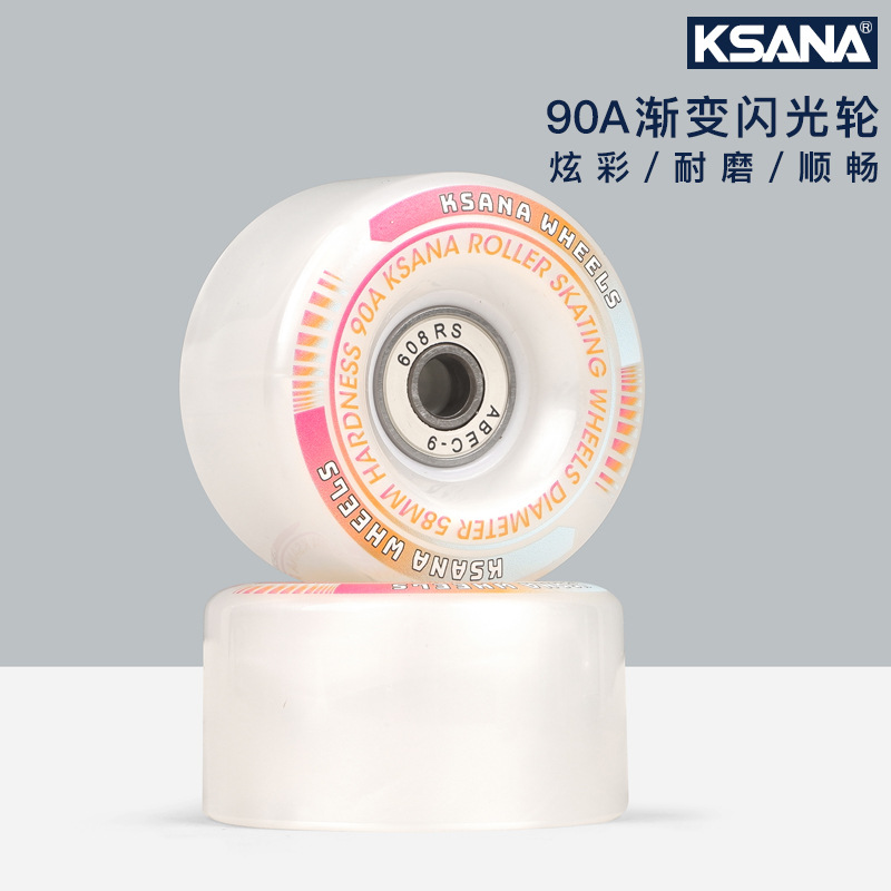 Double Row Roller Skates Luminous Wheel Roller Skates Led Light Color Changing Wheel Skates Pearl White 90A Gradient Flash Wheel