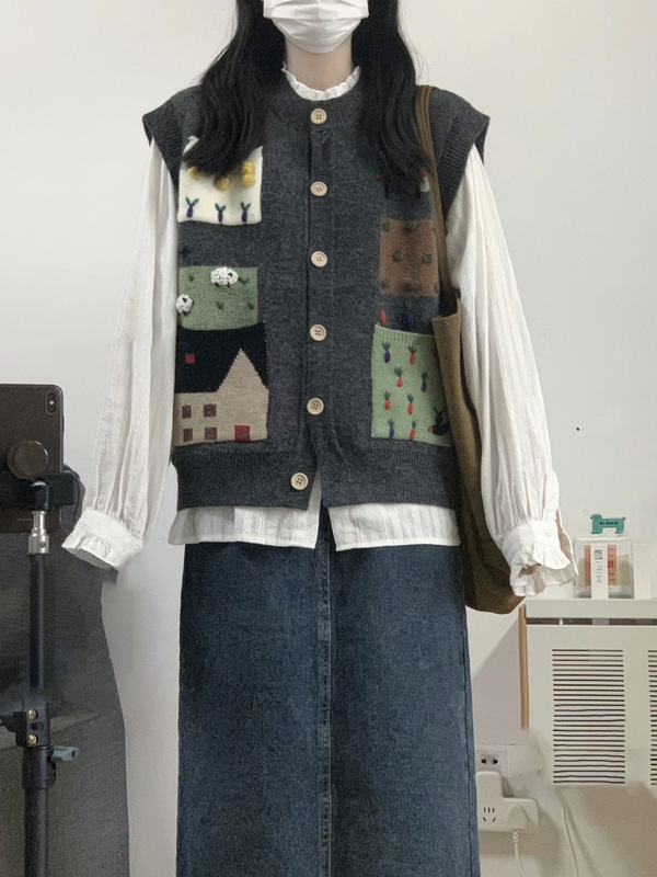 开春套装女新款小个子盐系马甲背心衬衫上衣两件套学院风显瘦穿搭|undefined