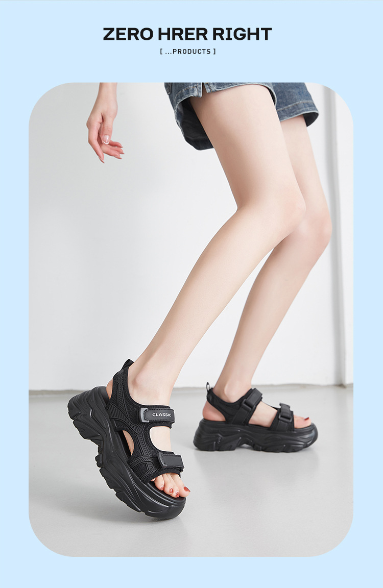 Dép sandal thể thao nữ đế dày quai chữ V dán — G750 màu đen chi tiết 17