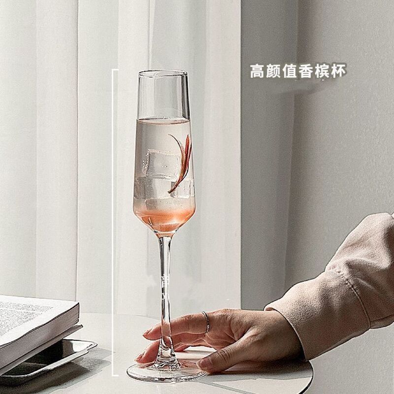 ins高颜值香槟杯高脚杯细长酒杯微醺风登山红酒杯拍照道具氛围感|undefined