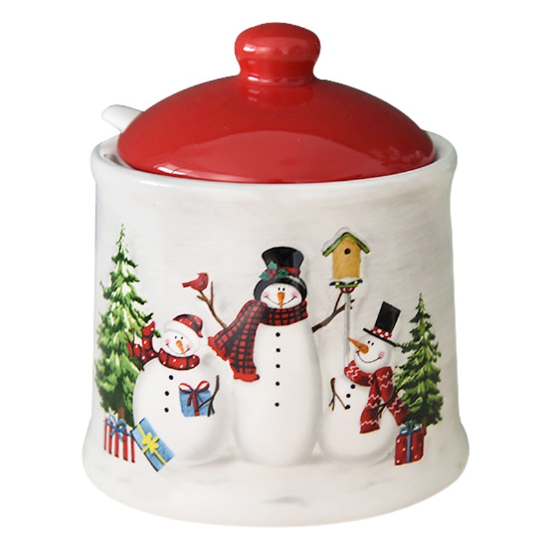 País nórdico Navidad muñeco de nieve cerámica condimento tarro condimento multifuncional tarro cocina azúcar tarro sal tarro con palillos vajilla