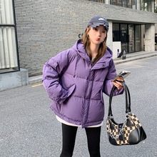 东大门韩版连帽羽绒服女短款冬新款宽松加厚连帽白鸭绒外套