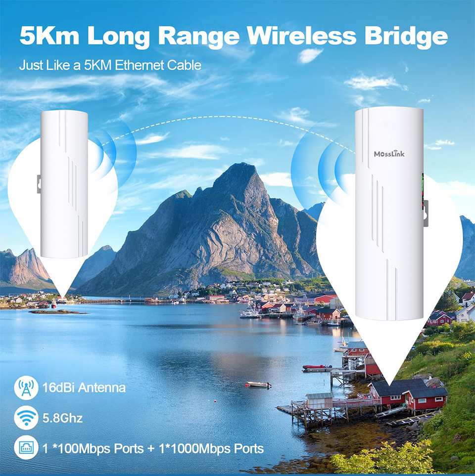 5.8Ghz 900Mbps无线网桥室外远程户外Wifi橄榄壳防火墙千兆远距离