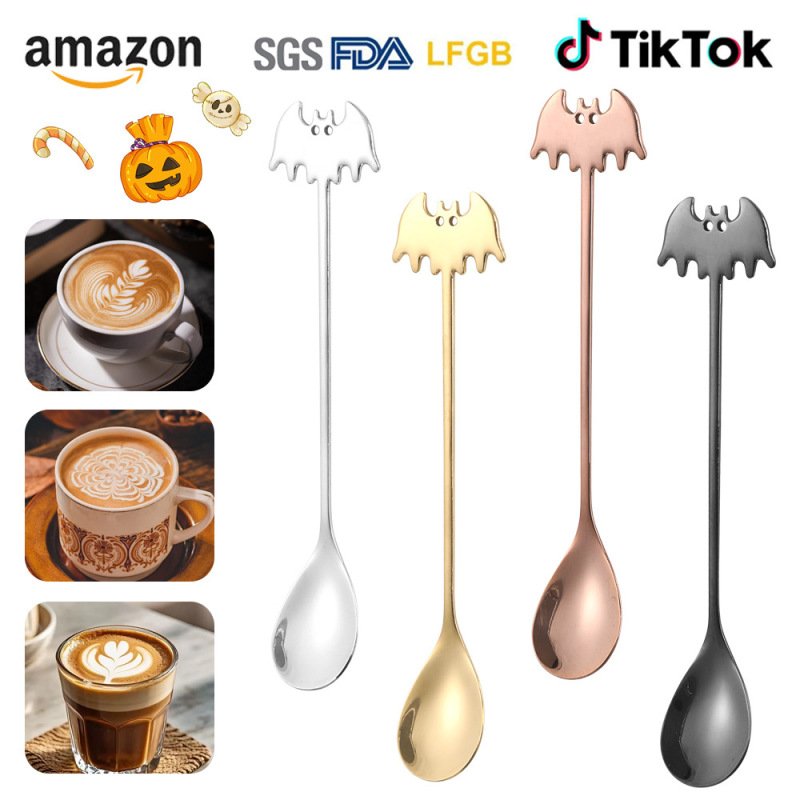 Cross-Border Amazon Spoon 304 Stainless Steel Coffee Spoon Cartoon Halloween Stirring Spoon Ice Cream Dessert Spoon