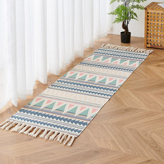 Nordic Minimalist Cotton Linen Geometric Entry Mat Living Room Sofa Coffee Table Bedroom Bedside Long Carpet Multifunctional Fringe Foot Mat