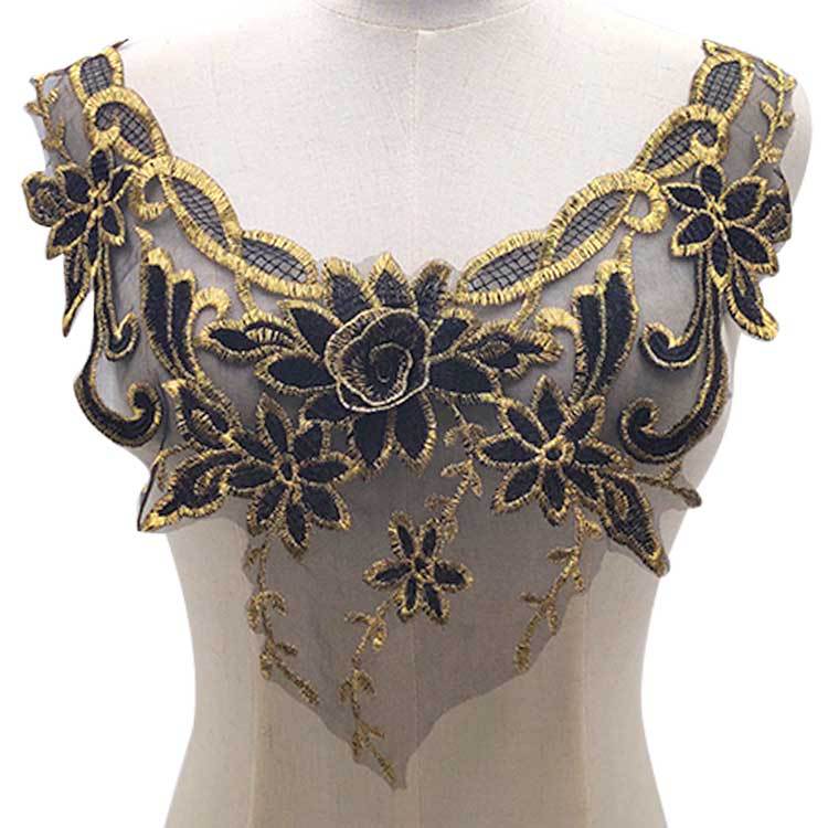 水溶蕾丝领花 金线衣领 网底刺绣胸花 DIY花边辅料 黑金色