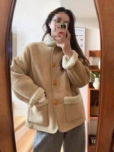 卡其色羊羔毛外套女新款女秋冬季超好看短款奶羊羔绒