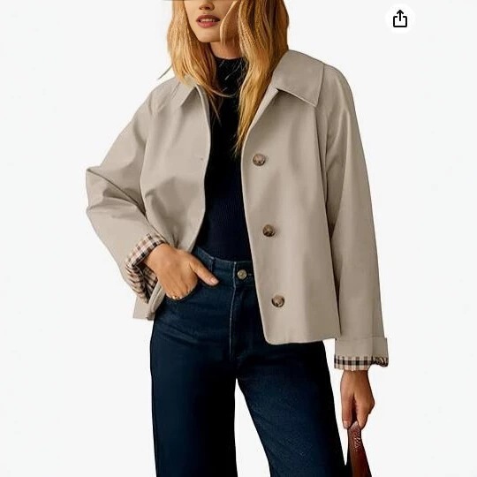 European and American Amazon cross-border 2025 autumn new buttoned short trench coat with a turn-down collar, simple casual elegant jacket for women