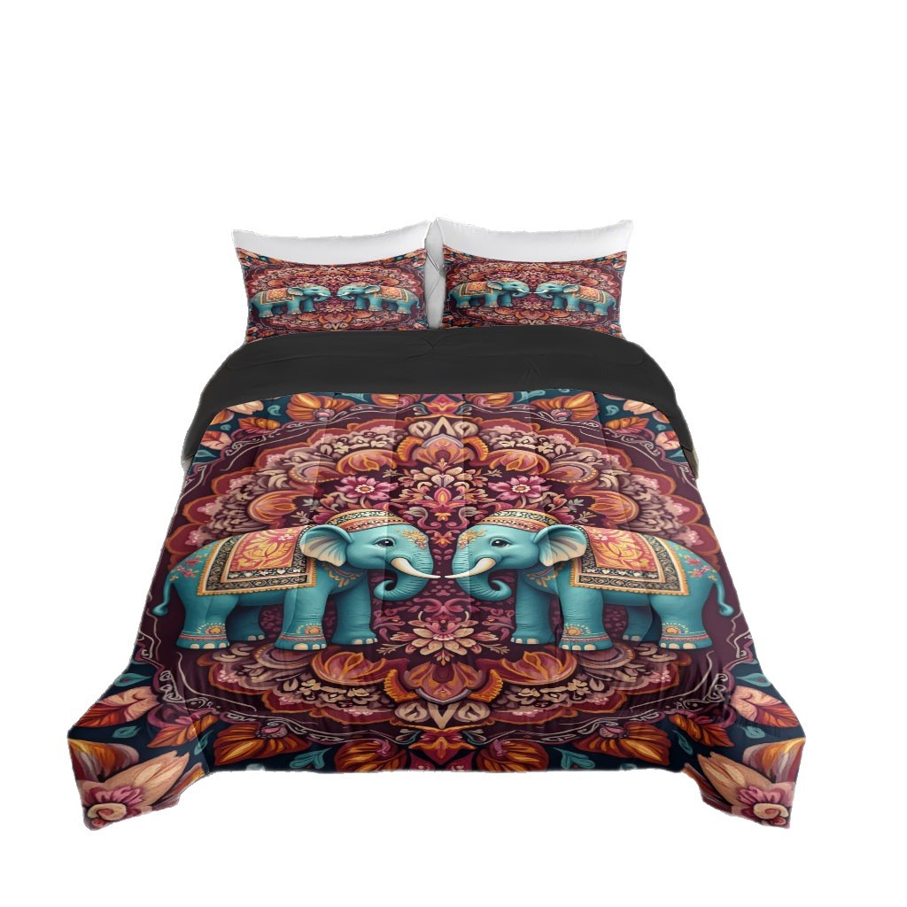 TEMU / JIT mango elefante impresión digital 3D 180gms colcha colcha ajuste de almohada para diseñar