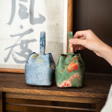 香云纱包包茶具收纳袋手提杯袋国风旅行茶具收纳包茶杯袋收纳袋厂