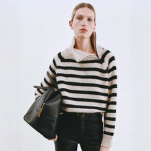 7183侧拉链毛衣25年秋冬新款高领条纹女式针织衫羊毛羊绒毛衣女