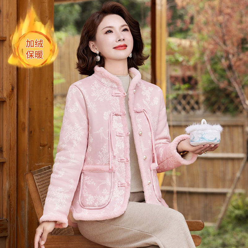 2025冬季中国风棉衣加绒保暖中老年女装洋气外套年轻妈妈装花棉袄|undefined