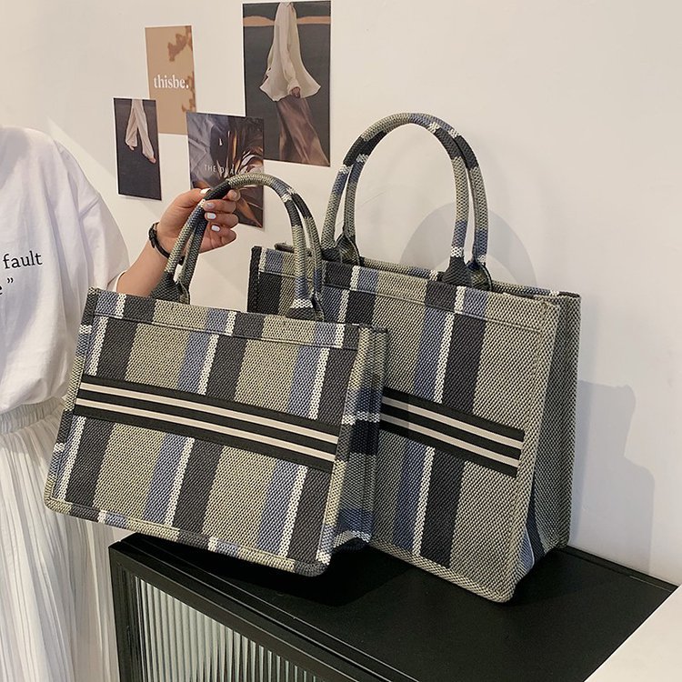 Bolso de mano para las mujeres 2023 nueva moda casual bolso de gran capacidad de lona rayas casual bolsa de hombro de viaje