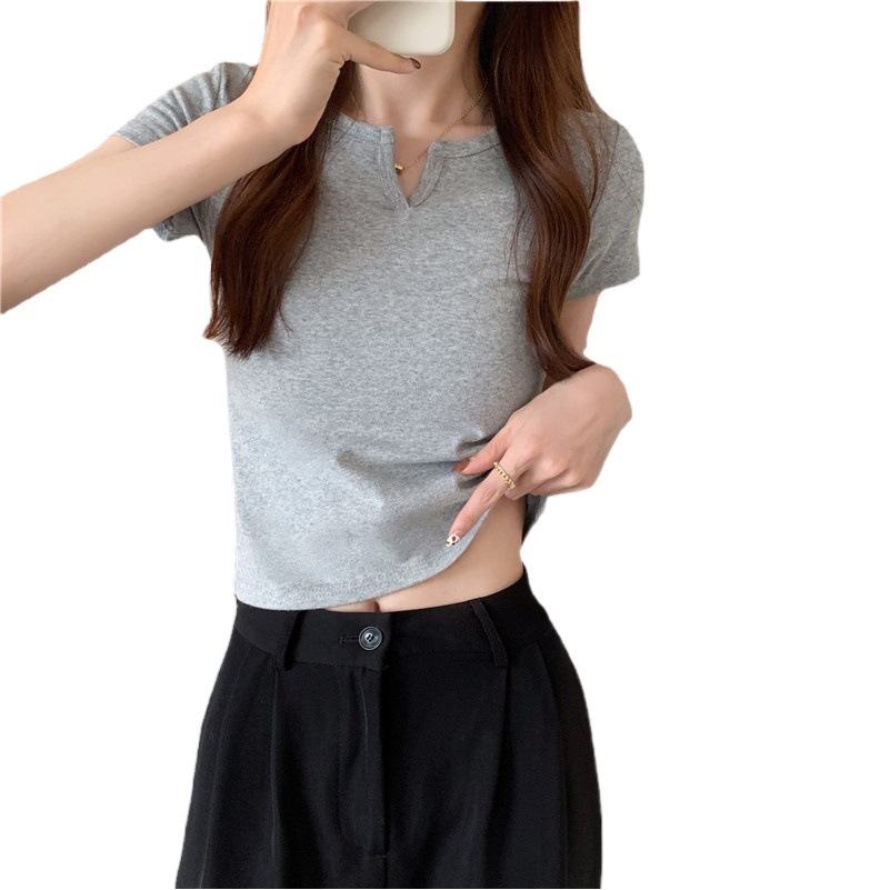 Diseño corto de verano de las mujeres SLIM-Fit recortada camiseta de la chica caliente de manga corta estudiante Top 2024 ropa nueva