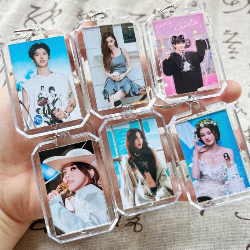 (2개) 스타 주변선풍기 지지대 양면 아크릴 열쇠고리 저우선범 청성 등자치 열쇠고리 펜던트