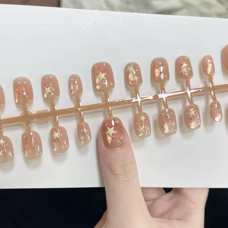手工穿戴甲预制甲条滴胶五角星可反复穿戴渐变短椭圆型美甲甲片