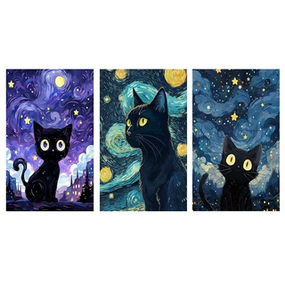 外贸热销 5D钻石画满钻 月光和猫 DIY贴钻装饰画跨境热销厂家批发
