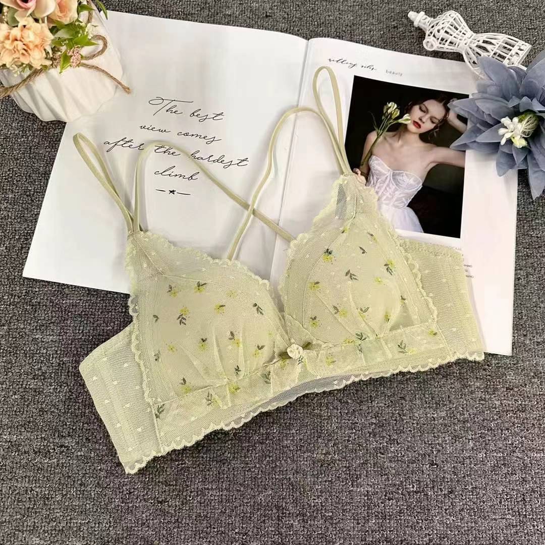 Nuevo sujetador de alta calidad de moda de encaje jacquard transpirable y cómodo ajustable anti-caída reúnen ropa interior de botón múltiple