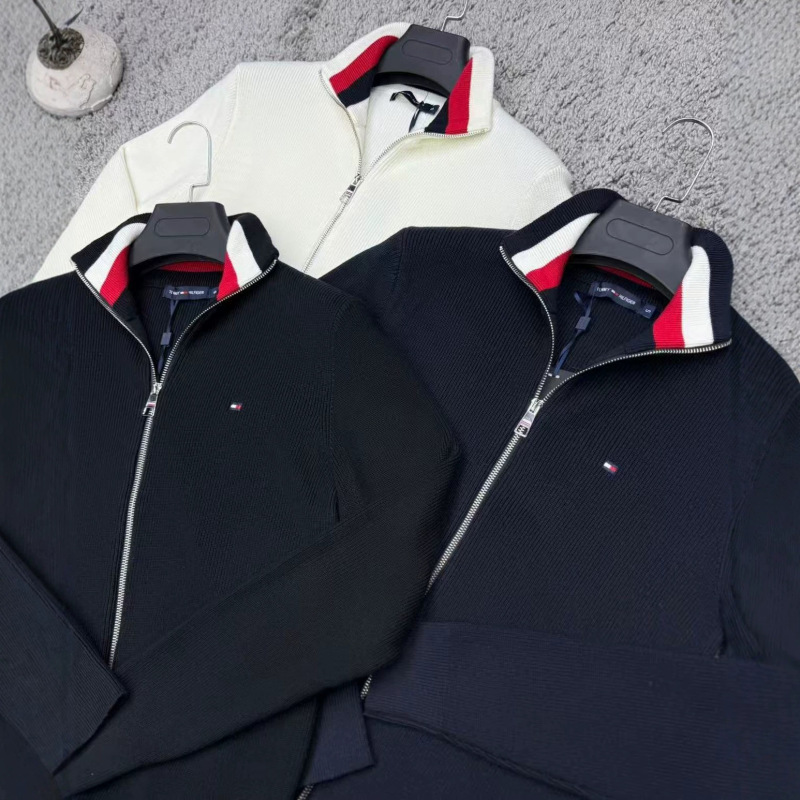 New Export Model 26 Autumn/Winter Tommy Men's Cardigan High-Neck Embroidered Zipper Knit Sweater Jacket