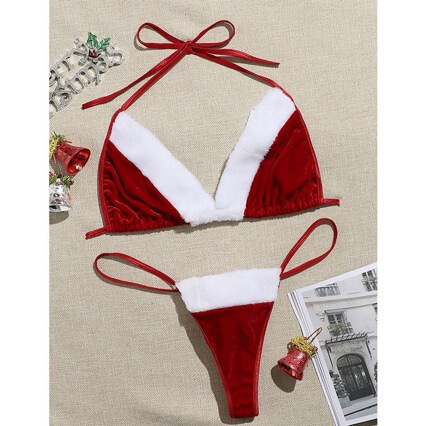 European and American Foreign Trade Lingerie Pajamas Gold Velvet See-Through Charm Christmas Game Performance Queen Three-Point Plus-Size Lingerie