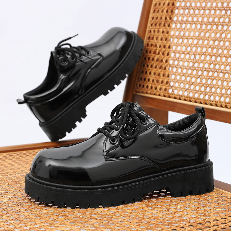 Spring Wenzhou Men's Formal Business British Derby Shoes with Wide Toe Casual Trendy Shoes Glossy High-End Feel