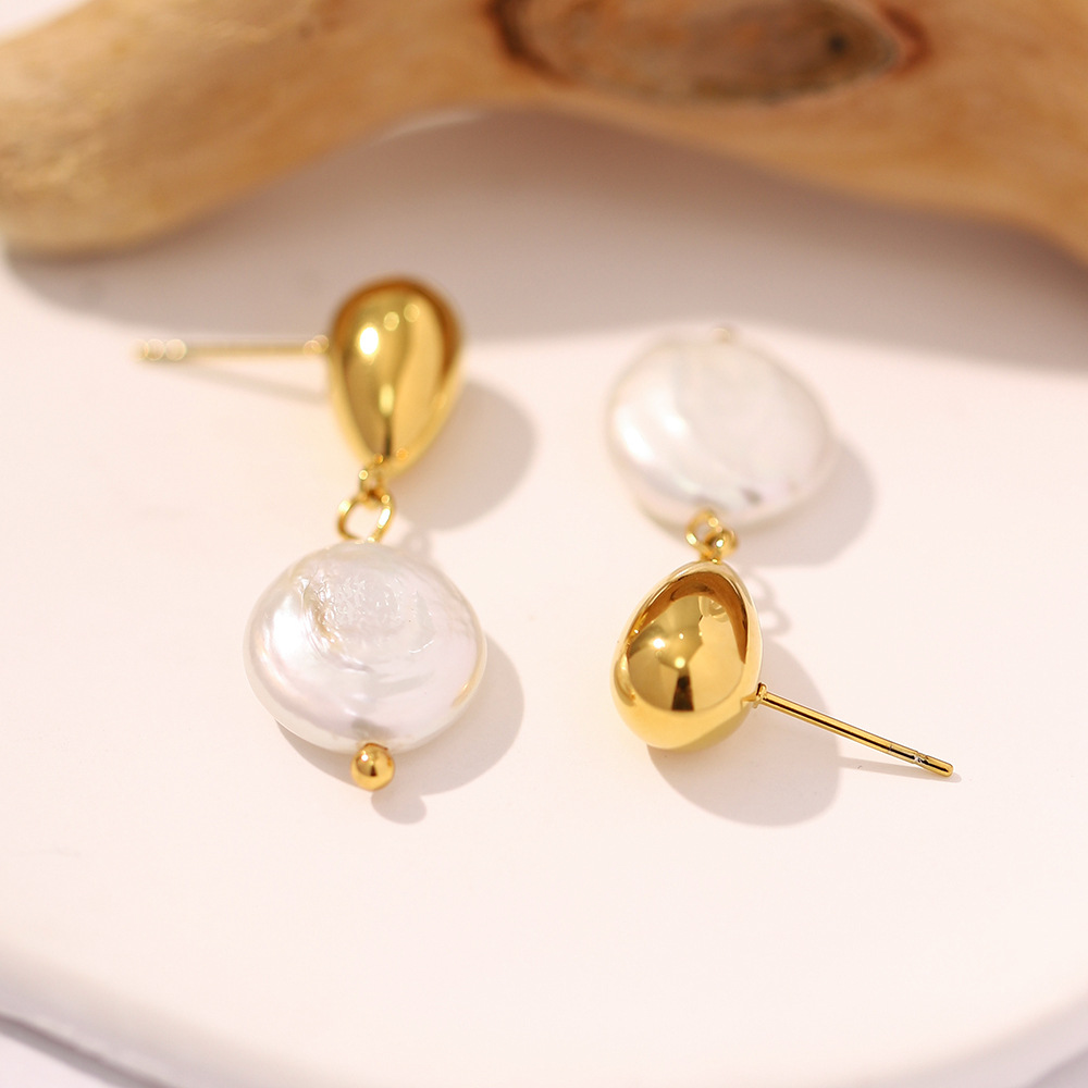 Elegant Geometric Stainless Steel Earrings Gold Plated Pearl Stainless Steel Earrings