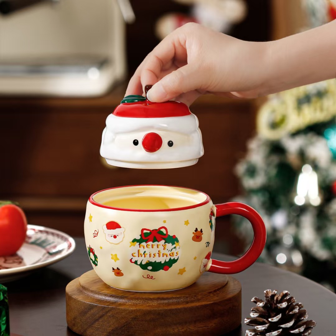 Creativa de dibujos animados Apple taza de Navidad con tapa de regalo personalidad taza de café de alto valor encantador taza de agua para parejas