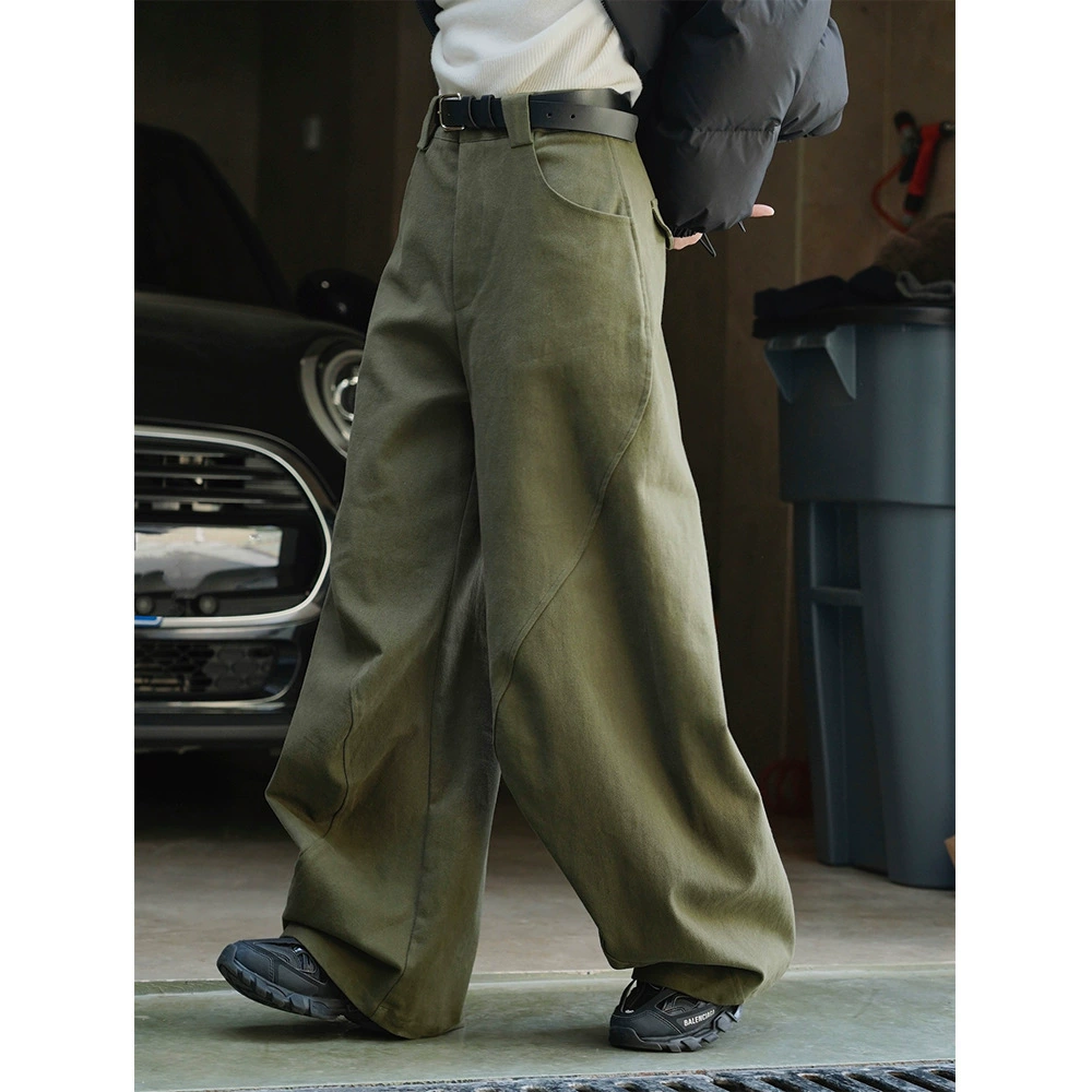 Новая корейская версия уличного дизайна ощущает высокую талию, широкие ноги, повседневные брюки свободные, толстые, шлифовальные трехмерные брюки