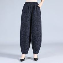 春秋季提花灯笼裤女裤中老年棉麻水洗宽松大码休闲裤女士裤子