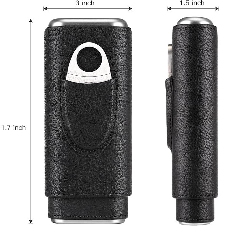 Caja de humectante de madera de cedro de regalo de alta gama de Amazon Caja de cigarrillos portátil de 3 piezas Estuche de cuero Caja de cigarros de cuero de negocios