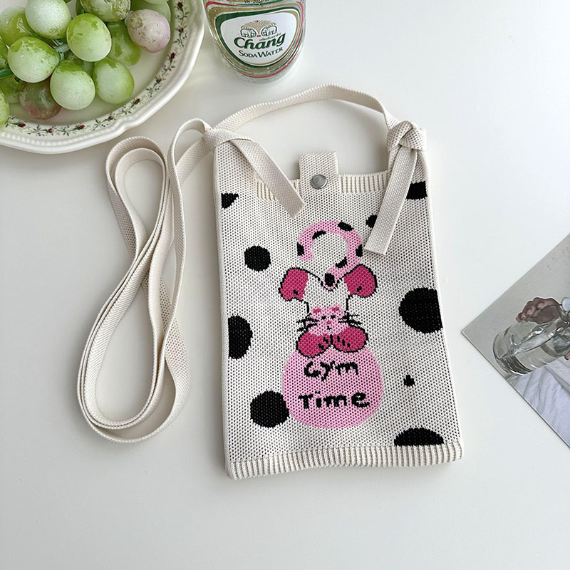 Nuevo diseño de nicho, mini bolso de teléfono móvil de punto de dibujos animados lindo, todo fósforo, pequeño bolso cuadrado de mensajero de viajero portátil pequeño