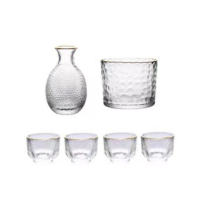 Juego de vino de sake con patrón de martillo japonés, vino de arroz de vidrio para el hogar, vino tibio, copa de sake, jarra de vino caliente, taza de vino pequeña al por mayor