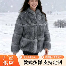 仿皮草外套欧美蓬松毛茸茸百搭拼接短款翻领长袖外套女装现货批发