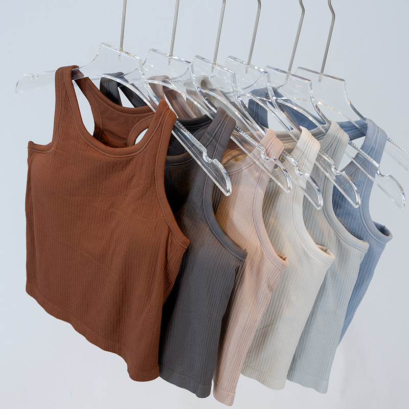 Lulu Yoga Clothing Sports Vest Knitted Seamless I-shaped Beauty Strap Chest Pad Tight-fitting Women's Outer Wear High Elastic with Label