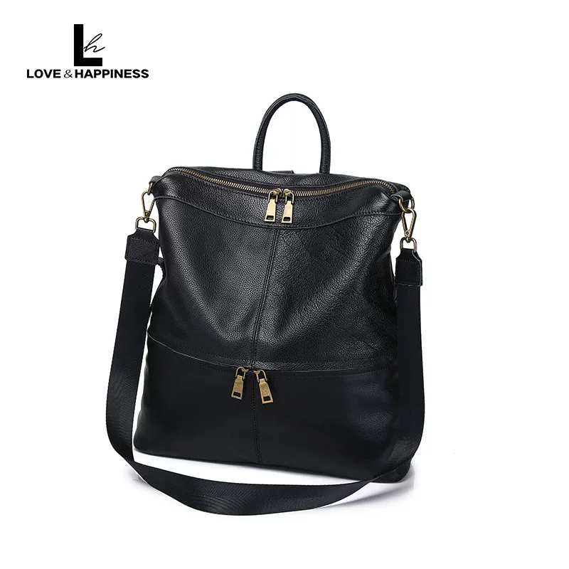 Trend backpack, retro leather capacious one-shoulder bag, genuine leather