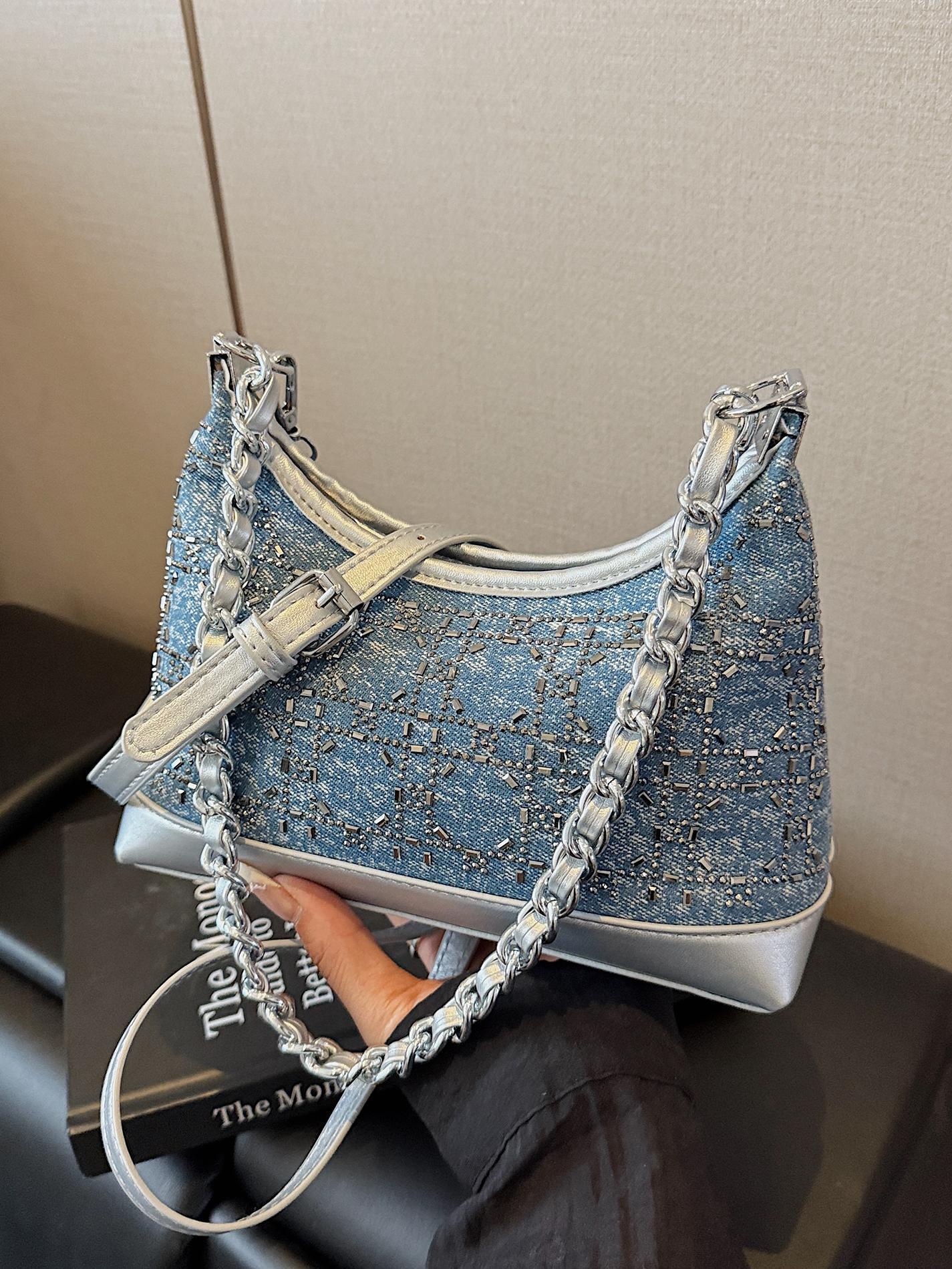 Bolso de axila de estilo occidental de moda para mujer 2025 nuevo bolso de hombro de lujo ligero de moda salvaje cadena bolso de mensajero de mezclilla