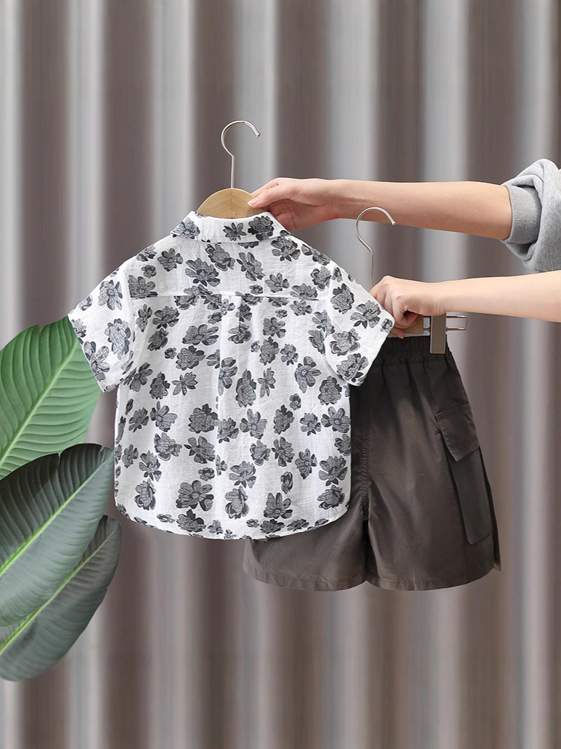 Conjunto de Verano para Niños 7319, Camisa Floral de Manga Corta y Pantalones Cortos, Modelo 2026, Conjunto de Dos Piezas Ligero para Niños