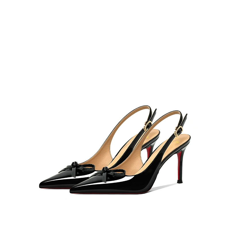 [Спот] Лук с лакированной кожей пустые одиночные туфли новые остроконечные туфли на каблуках на высоком каблуке