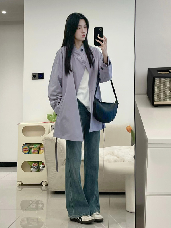 韩系紫色风衣外套女早秋2025新款小个子宽松休闲百搭气质上衣|undefined