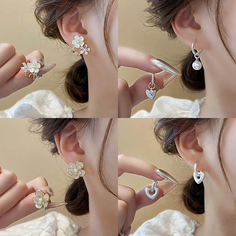 Серебряная игла, белый цирконий, модные милые серьги из жемчуга, цветок, французский стиль