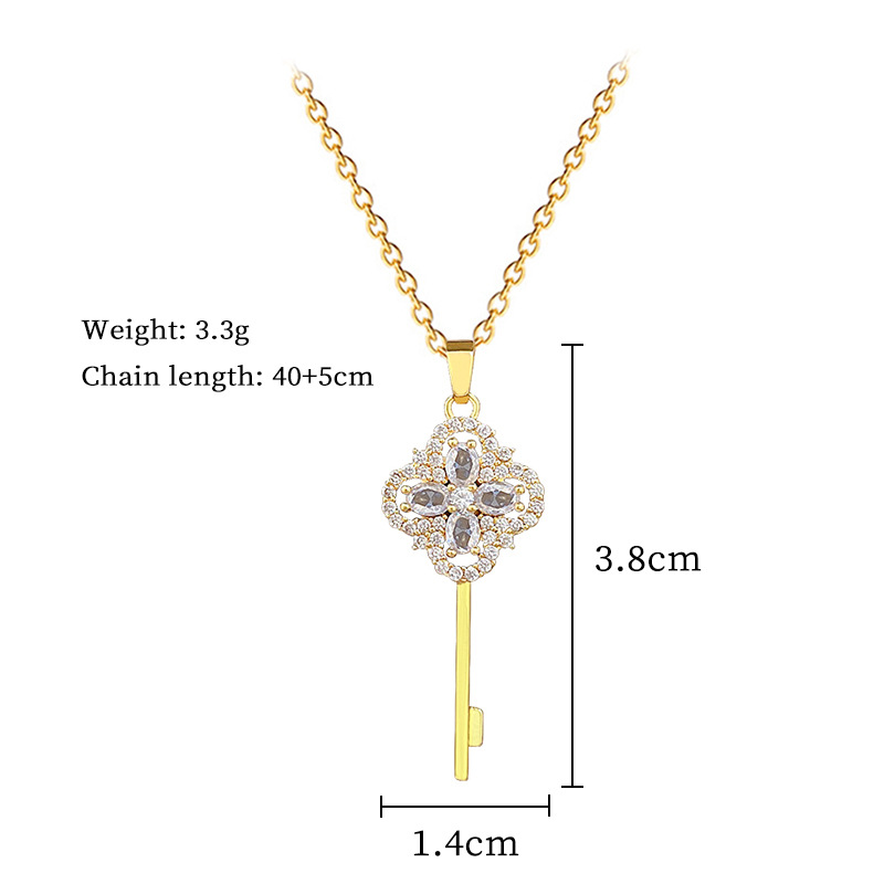 Lucky Grass Key Light Luxury Temperament Gorgeous Full Diamond Necklace Women's Versatile Collarbone Chain Titanium Steel Chain_voghion.com