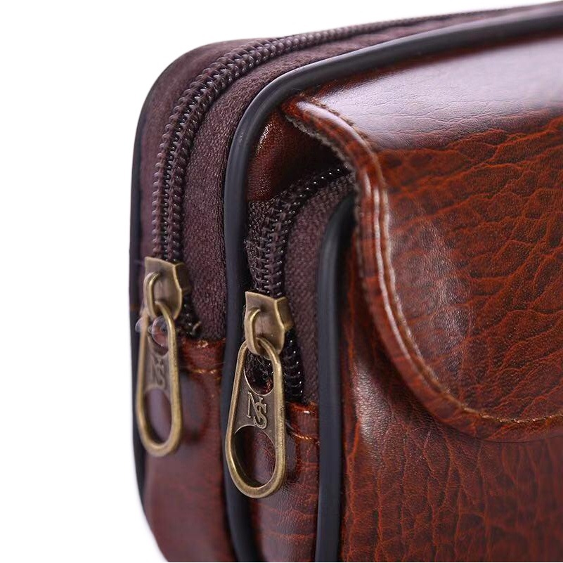 Factory wholesale men's vertical wear belt mobile phone waist bag pu multifunctional change with lid lock horizontal business