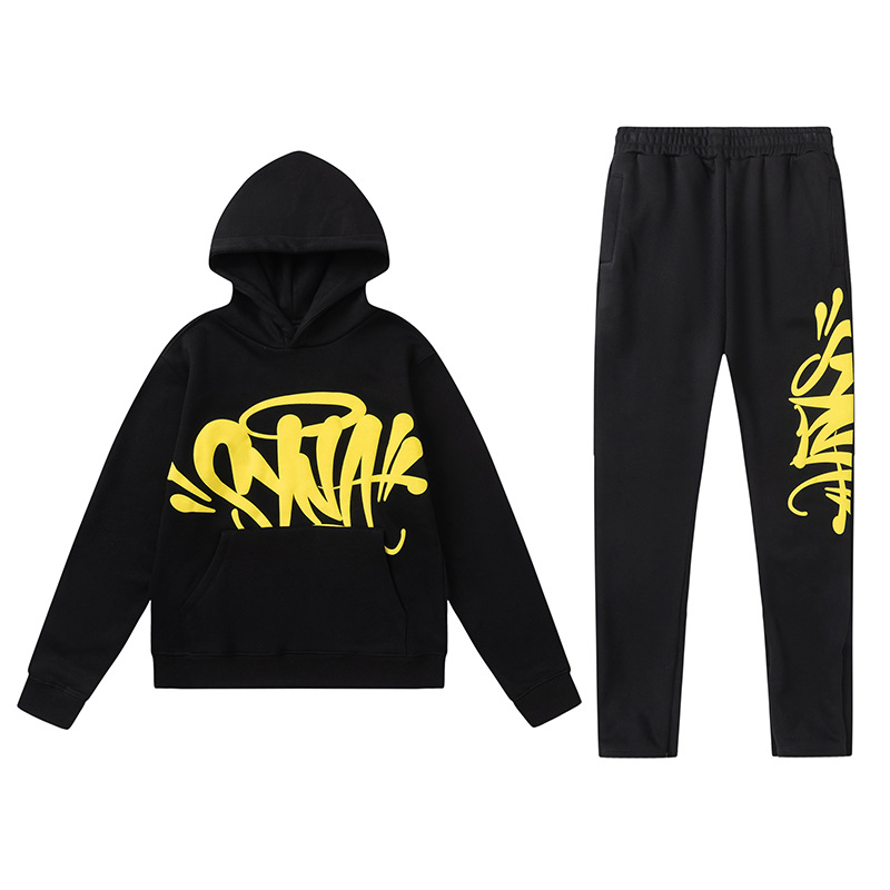 Alta calidad SynaWord americano suelto sudadera con sombrero pantalones Y2K moda pareja casual conjunto Syna