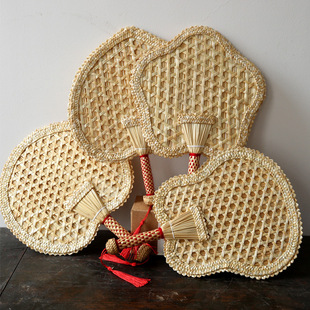 Handmade Cattail Fan Weaving, Hand-Cranked Fan for Summer Kidsren's Tea Room, Old-Fashioned Mosquito Repellent Banana Fan, Portable Tassel Bamboo Weaving