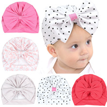 外贸款婴儿宝宝胎帽0-6个月棉质印度帽大蝴蝶结儿童套头帽子波点