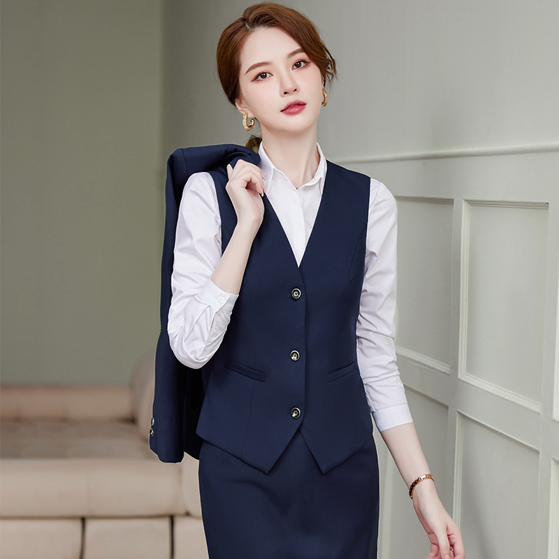 High-end Women's Spring Autumn Winter Temperament Suit Vest Shirt Dress Hotel Reception Professional Suit Work Clothes