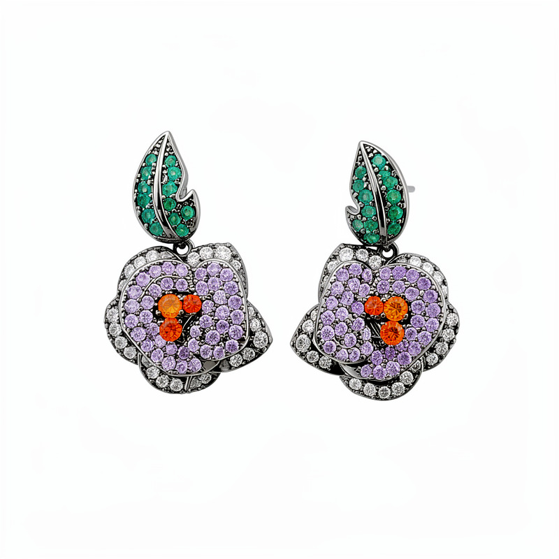 Medieval aguja de plata vintage piedra hoja flor pernos de orejas personalidad retro pendientes de orejas lujosos de alta calidad image 6